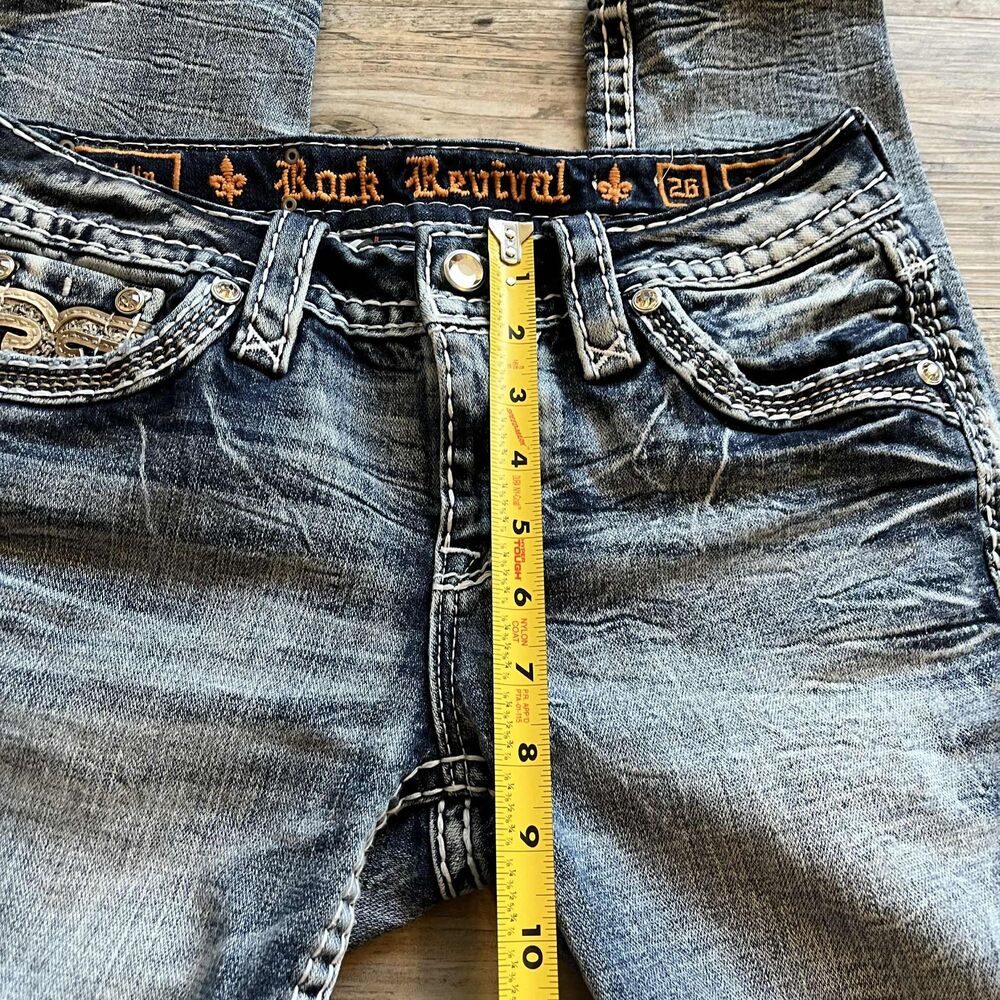 Rock Revival Jeans 26 Adalin Low Rise Ankle Skinny Stretch Jean Blue Grunge $172 - Picture 6 of 11